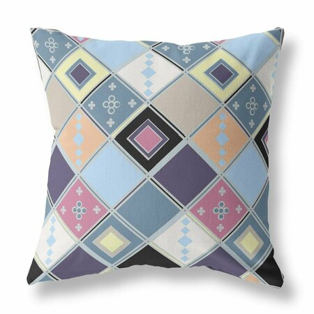 HOMEROOTS 16 in. Tile Indoor & Outdoor Zippered Throw Pillow Blue & Purple 411368
